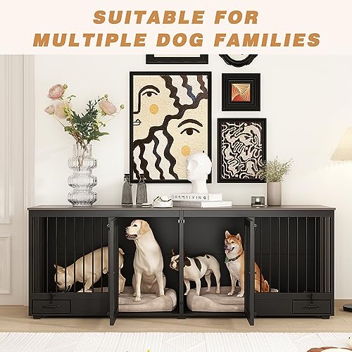 Large Wooden Dog Crate for 2 Dogs with Drawers and Divider S216