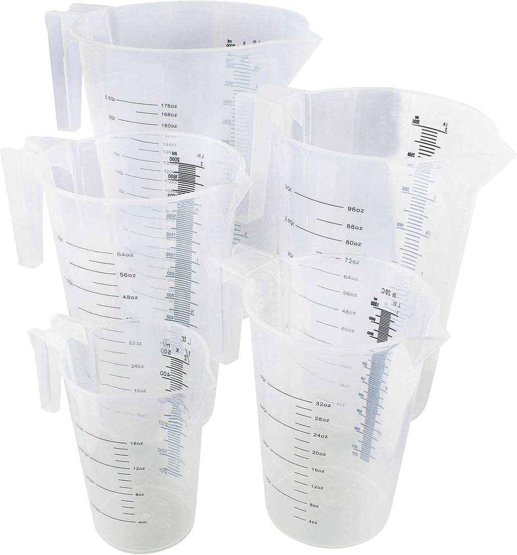 5 Piece Graduated Paint Mixing Pitchers, Quart and Gallon Sized Plastic Cups G821828