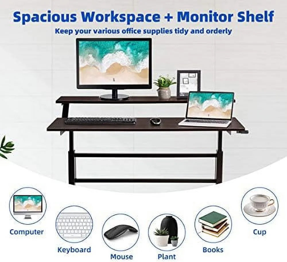 Standing Desk 2-Tier Height Adjustable with Monitor Stand F3458