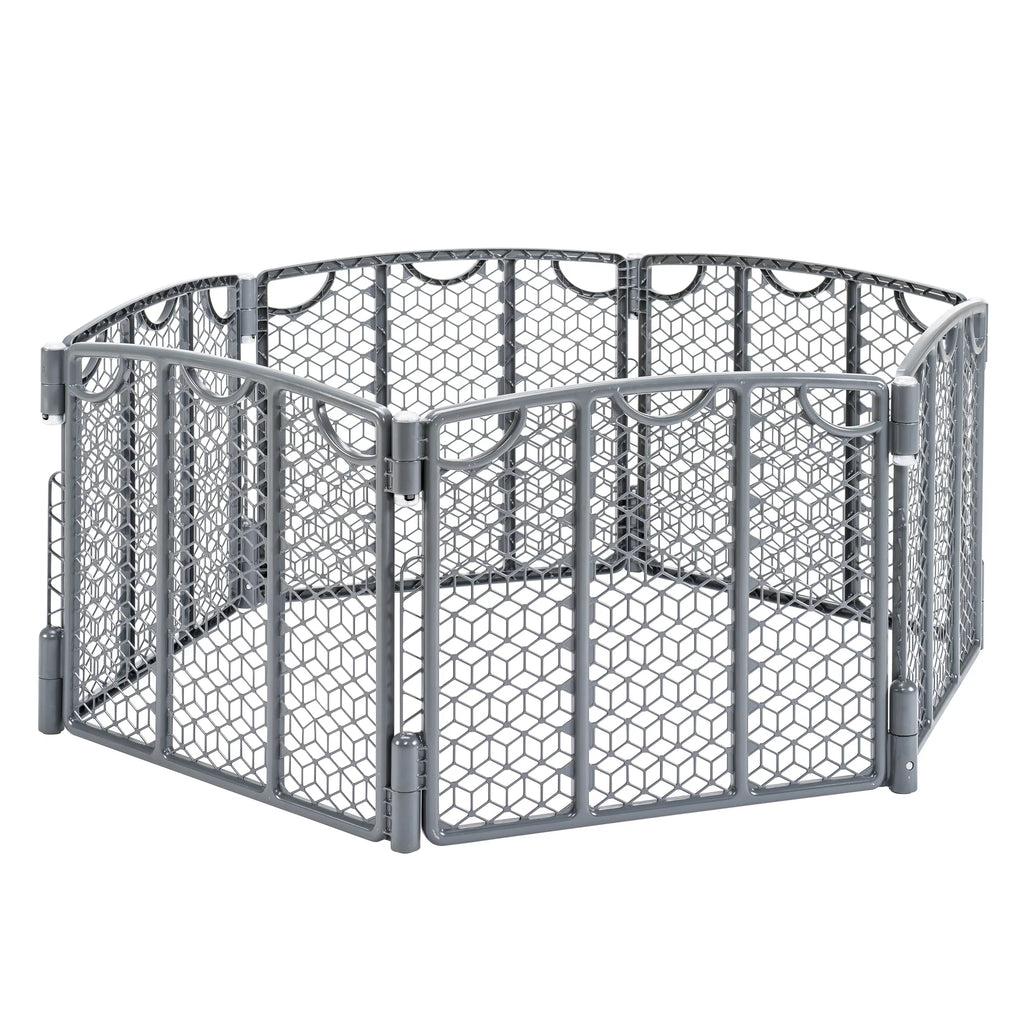 Adjustable Freestanding Play Space Gate, 6 Panels, Cool Gray C19220