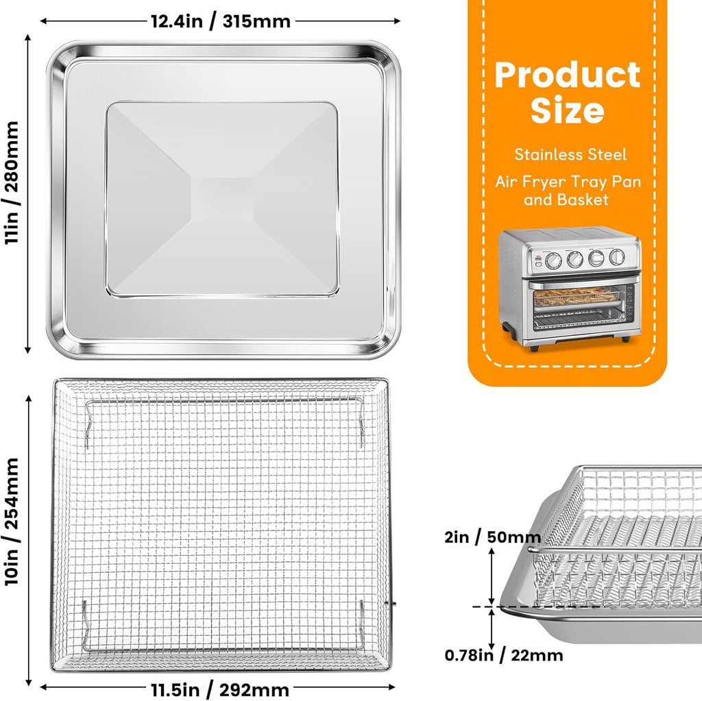 Air Fryer Basket Tray Replacement, 12.2 x 11 Inch Stainless Steel Mesh Rack, Dishwasher Safe A88100