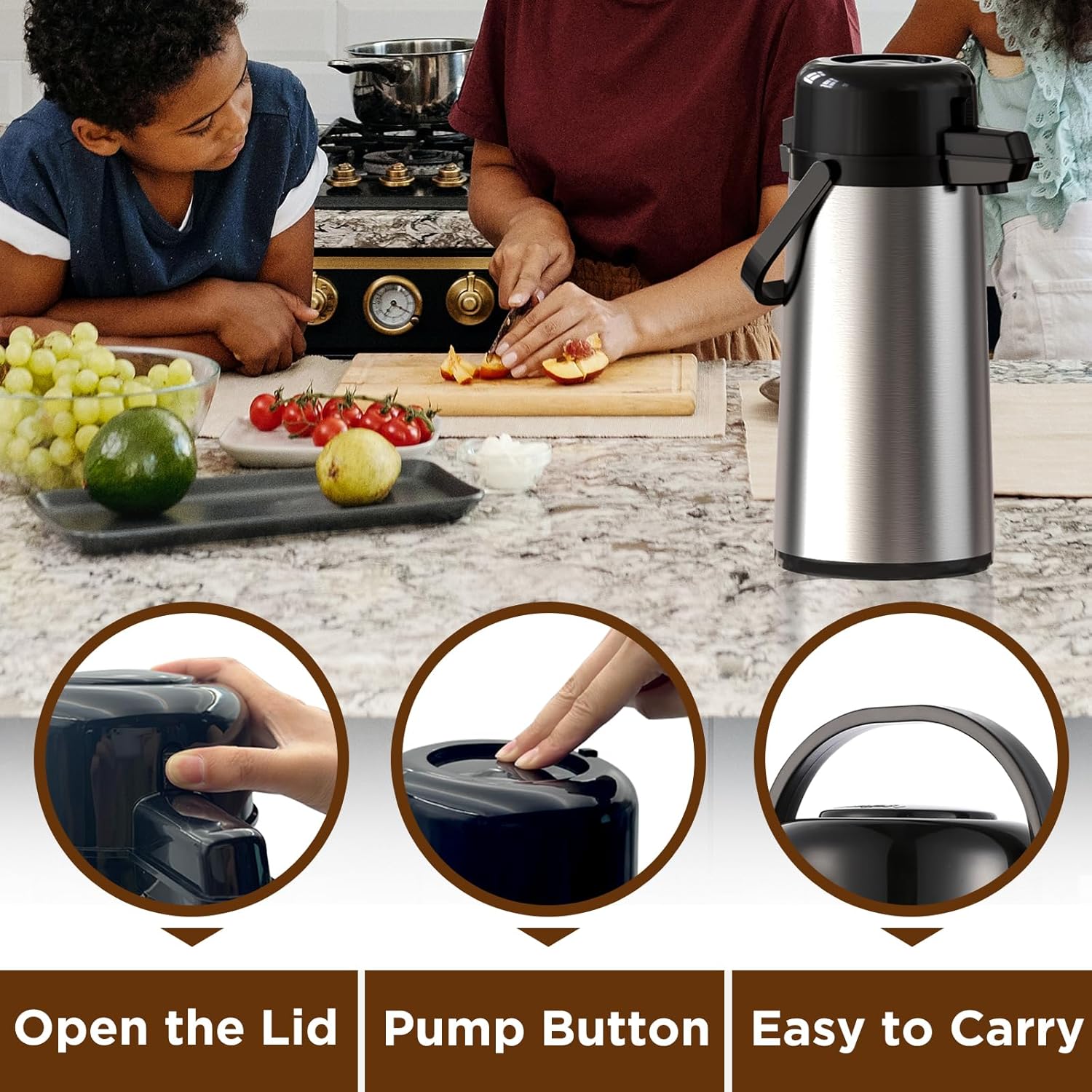 102oz Coffee Dispenser with Pump, Thermal Insulated Stainless Steel Carafe I78127