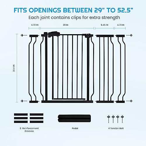 Extra Tall Baby Gate for Stairs Doorways with Walk-Thru Door, Black T802