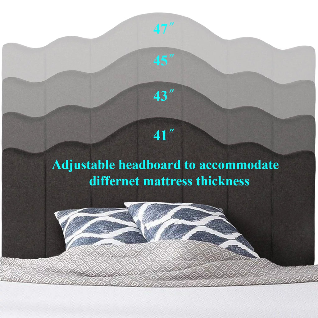 Twin Size Bed with Adjustable Headboard, Upholstered Platform Bed Frame, Dark Grey E687