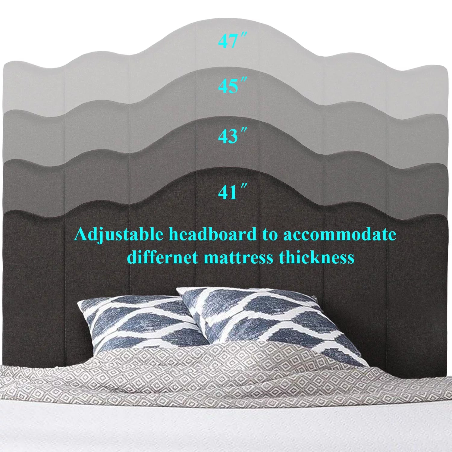 Twin Size Bed with Adjustable Headboard, Upholstered Platform Bed Frame, Dark Grey E687