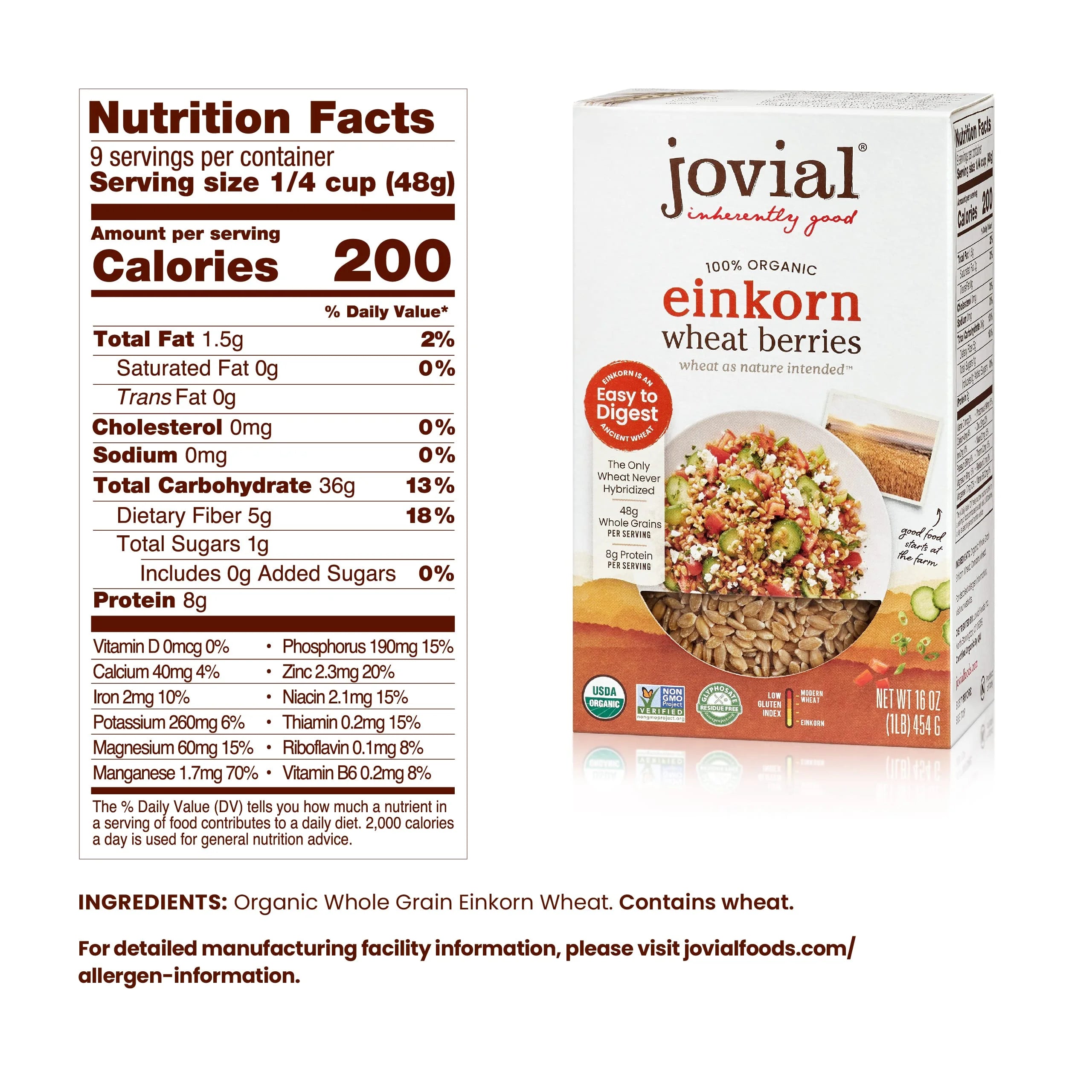 Organic Wheat Berries, Whole Grain, 16 oz 3 Pack W20300
