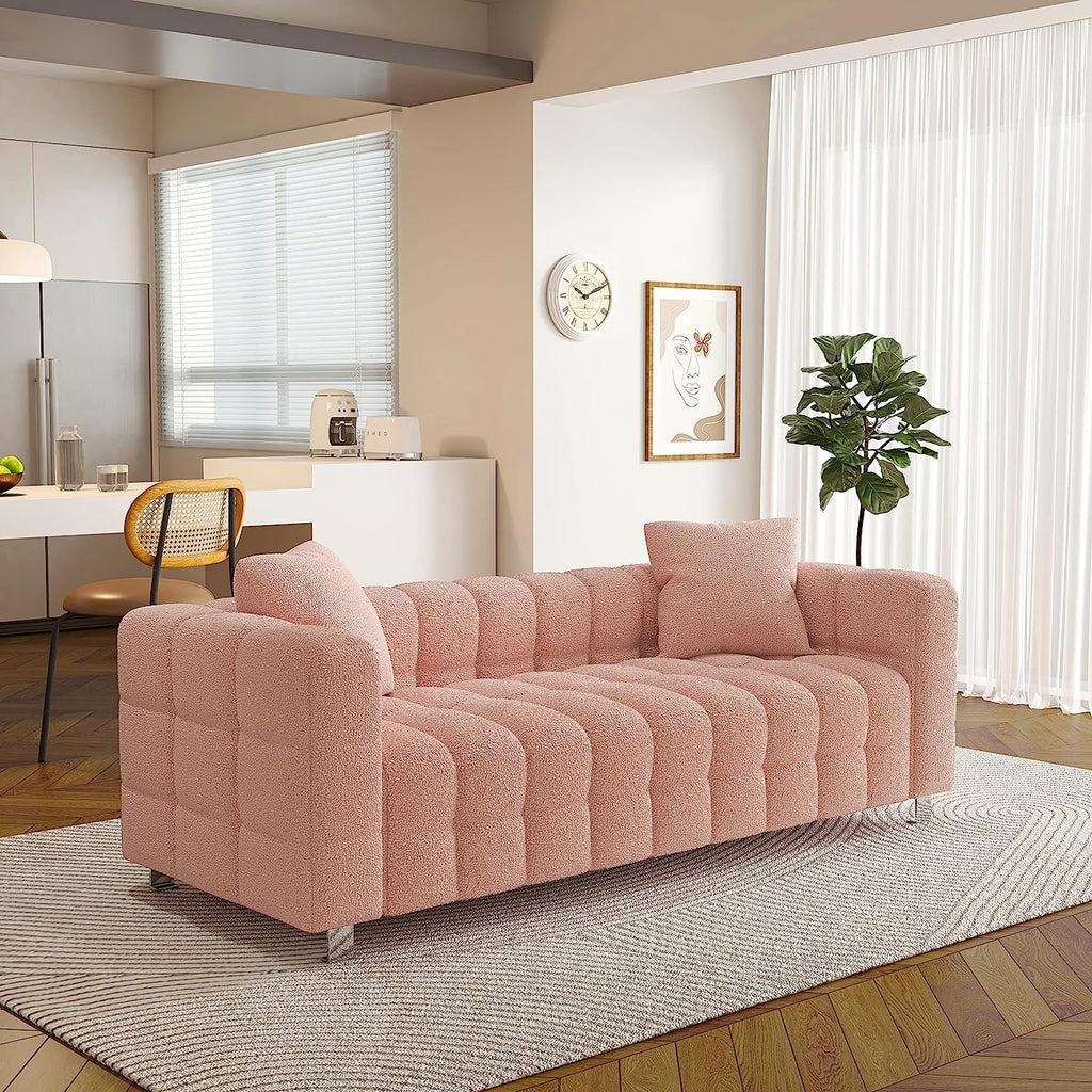 Pink Velvet 3 Seater Sofa with Two Pillows P72892