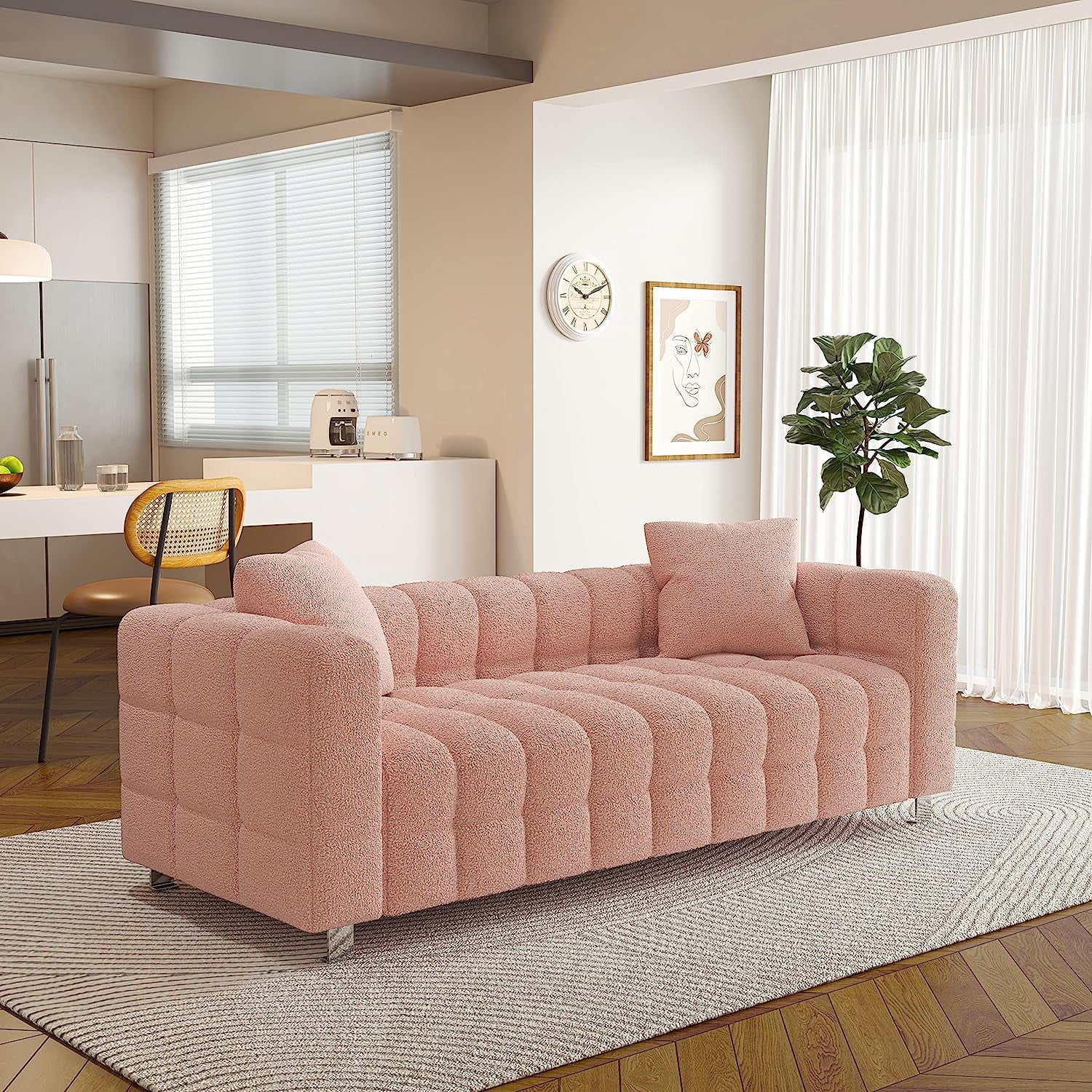 Pink Velvet 3 Seater Sofa with Two Pillows P72892