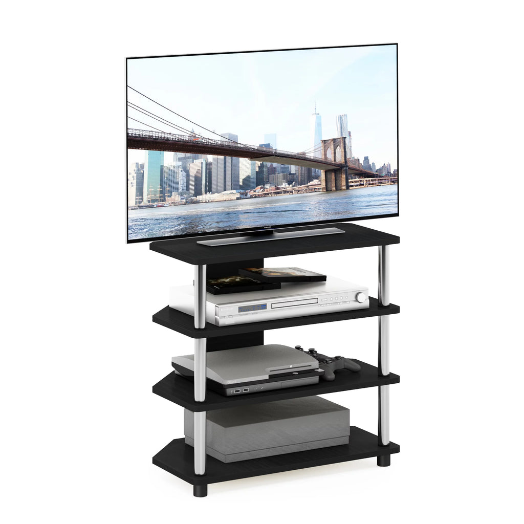 4-Tier Petite TV Stand, Americano, Stainless Steel Tubes A485325