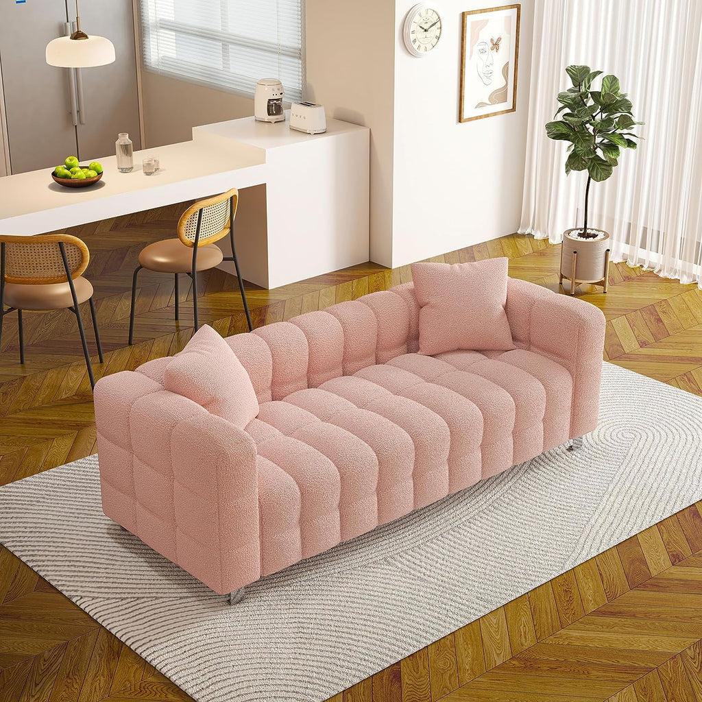 Pink Velvet 3 Seater Sofa with Two Pillows P72892