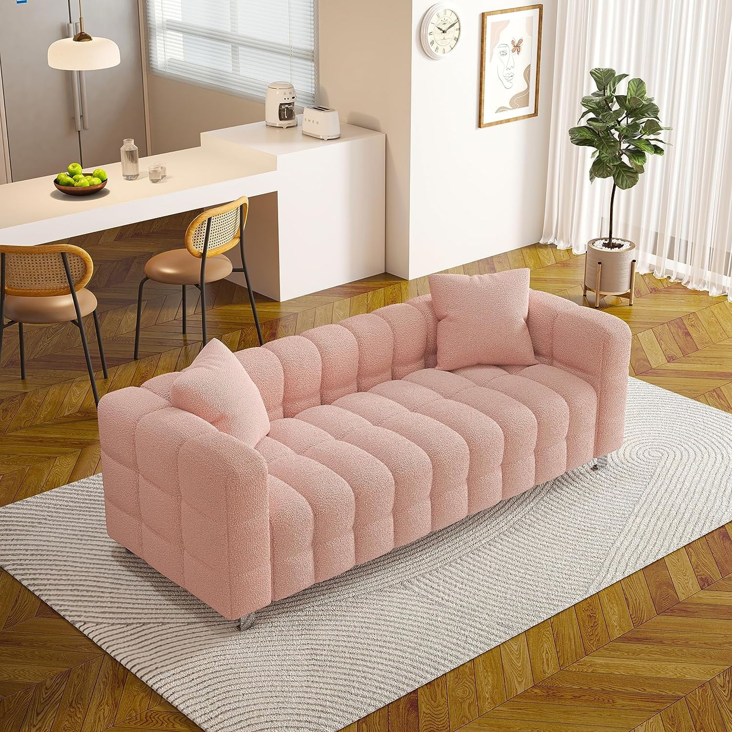 Pink Velvet 3 Seater Sofa with Two Pillows P72892