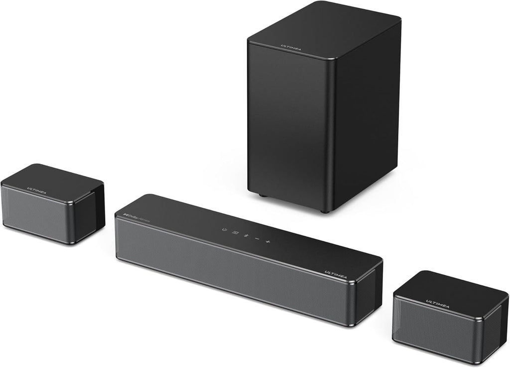 ULTIMEA 5.1 Sound Bar Compatible with Dolby Atmos, Peak Power 410W, Sound Bar for Smart TV with Subwoofer, 3D Surround Sound System for TV, Surround and Bass Adjustable Home Theater, Poseidon D60