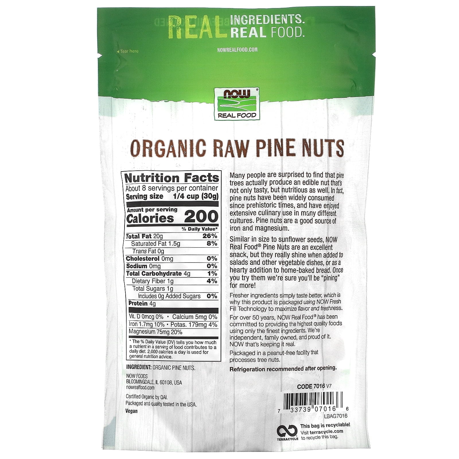 Organic Pine Nuts, Raw and Non-GMO, 8 oz C697