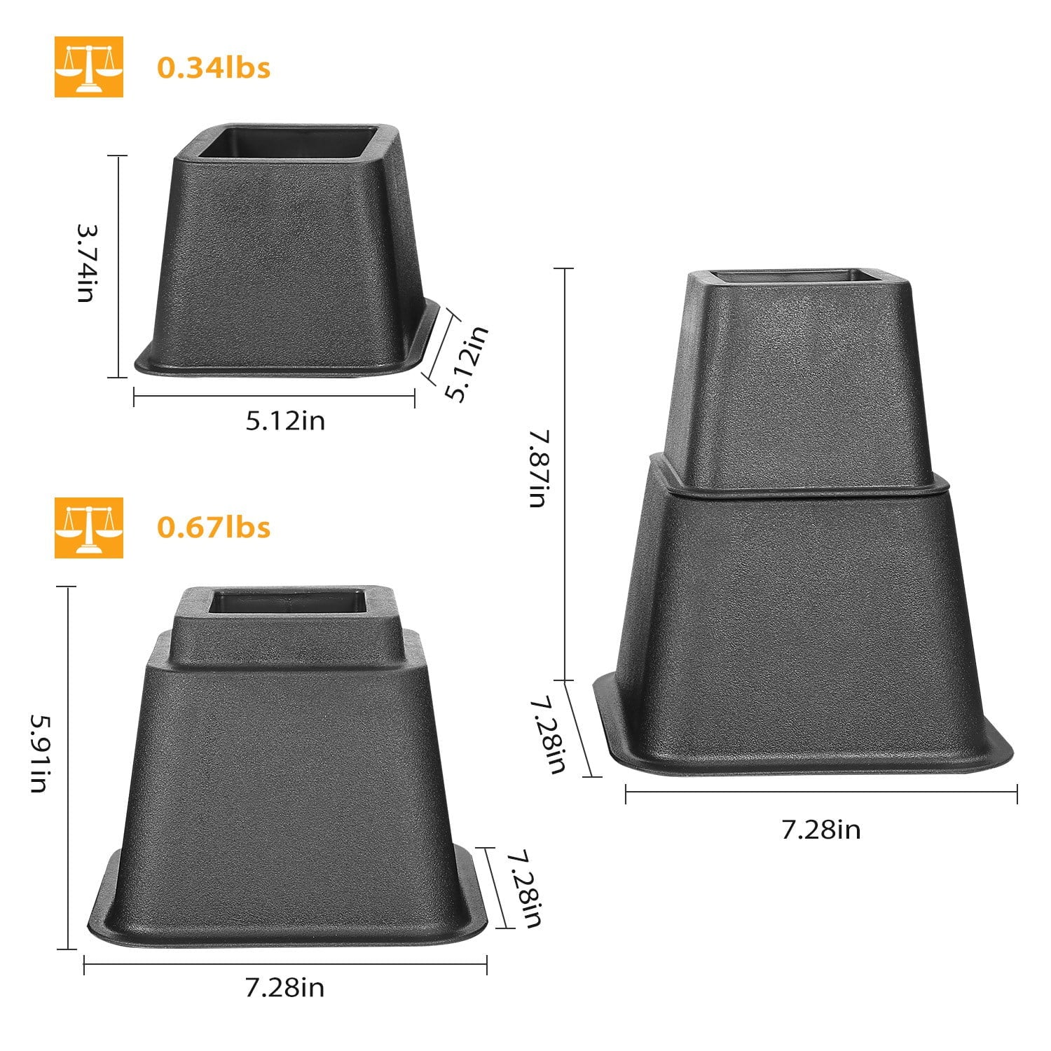 Stackable Bed Lifters, Heavy Duty Furniture Risers for Sofa Table Couch, 3, 5 or 8 Inch S768