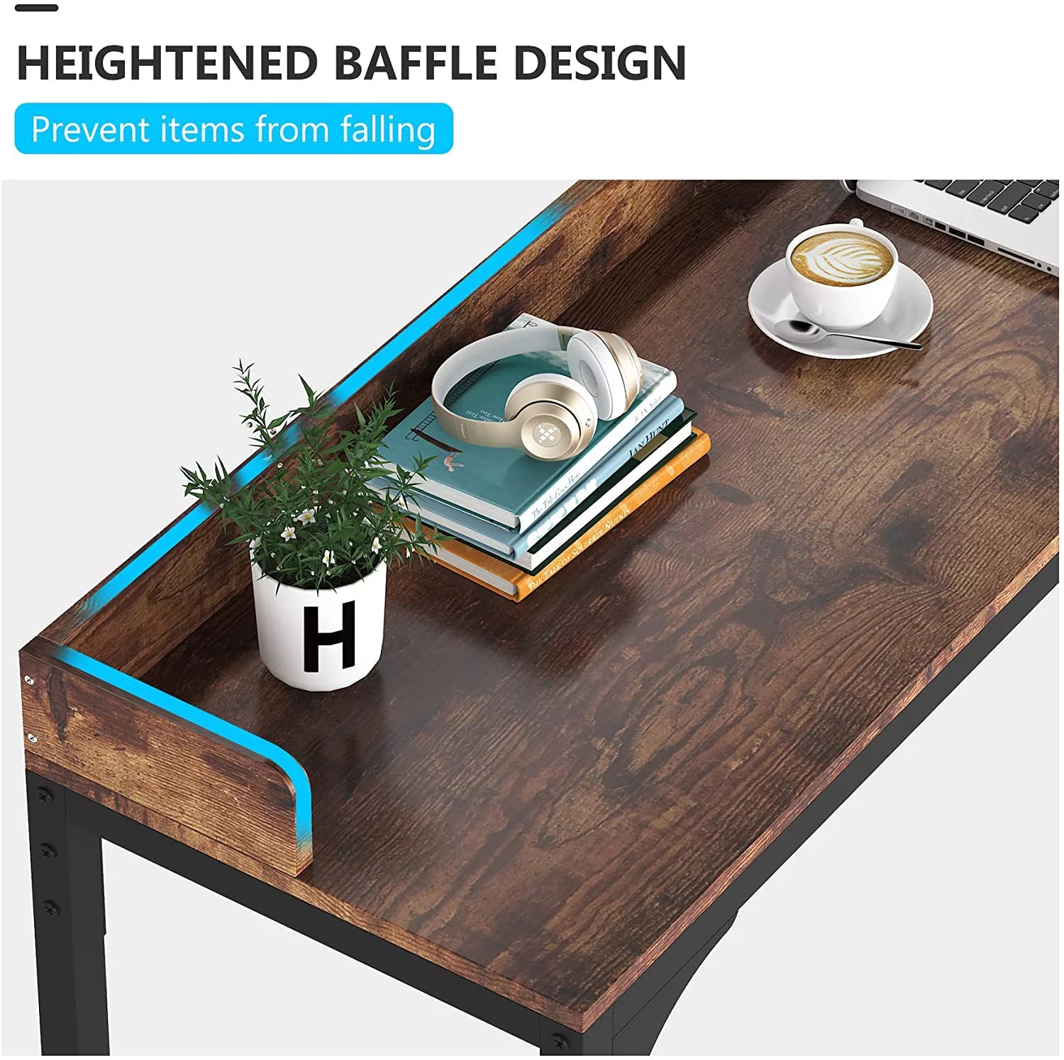 Brown Overbed Table with Wheels, Mobile Desk with Metal Legs Z9651