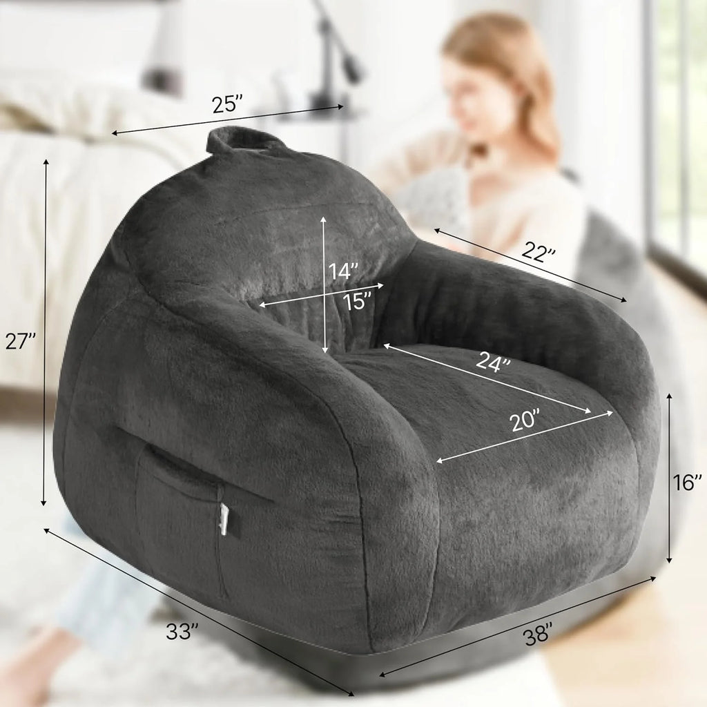 Giant Bean Bag Chair with Memory Foam Filler, Grey B491417