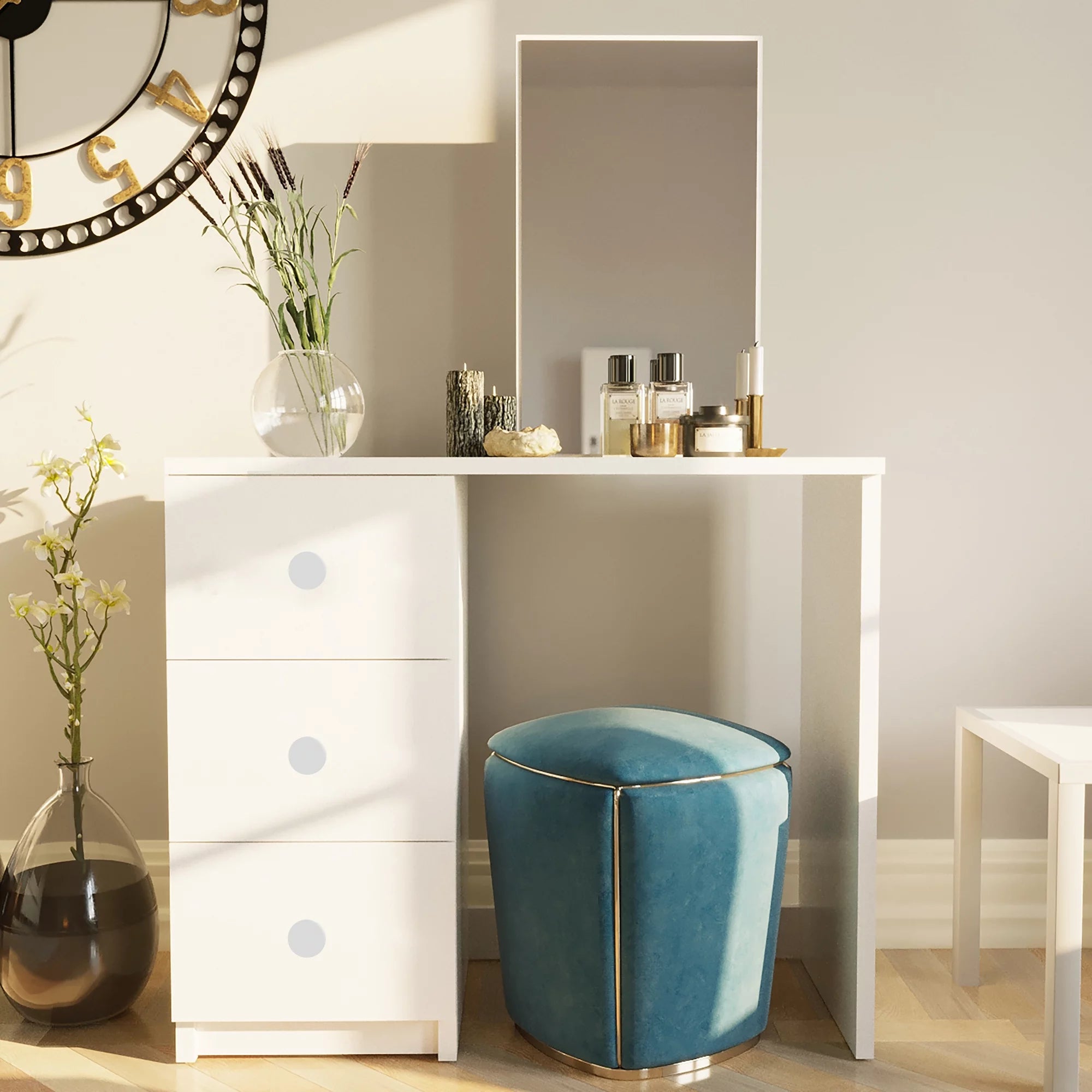 Modern Vanity Table with 3 Drawers and Mirror D499628