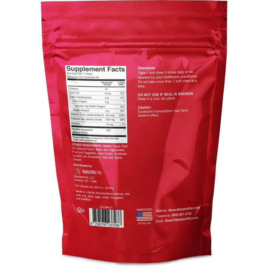 Sugar-Free Calcium Citrate Soft Chews 500mg with Probiotics, Strawberry Watermelon, 90ct X687