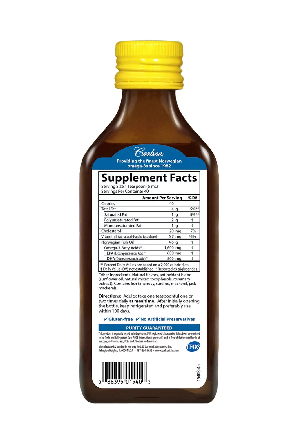 Fish Oil Liquid, 1600 mg Omega-3, Lemon, 6.7 Fl Oz. O859