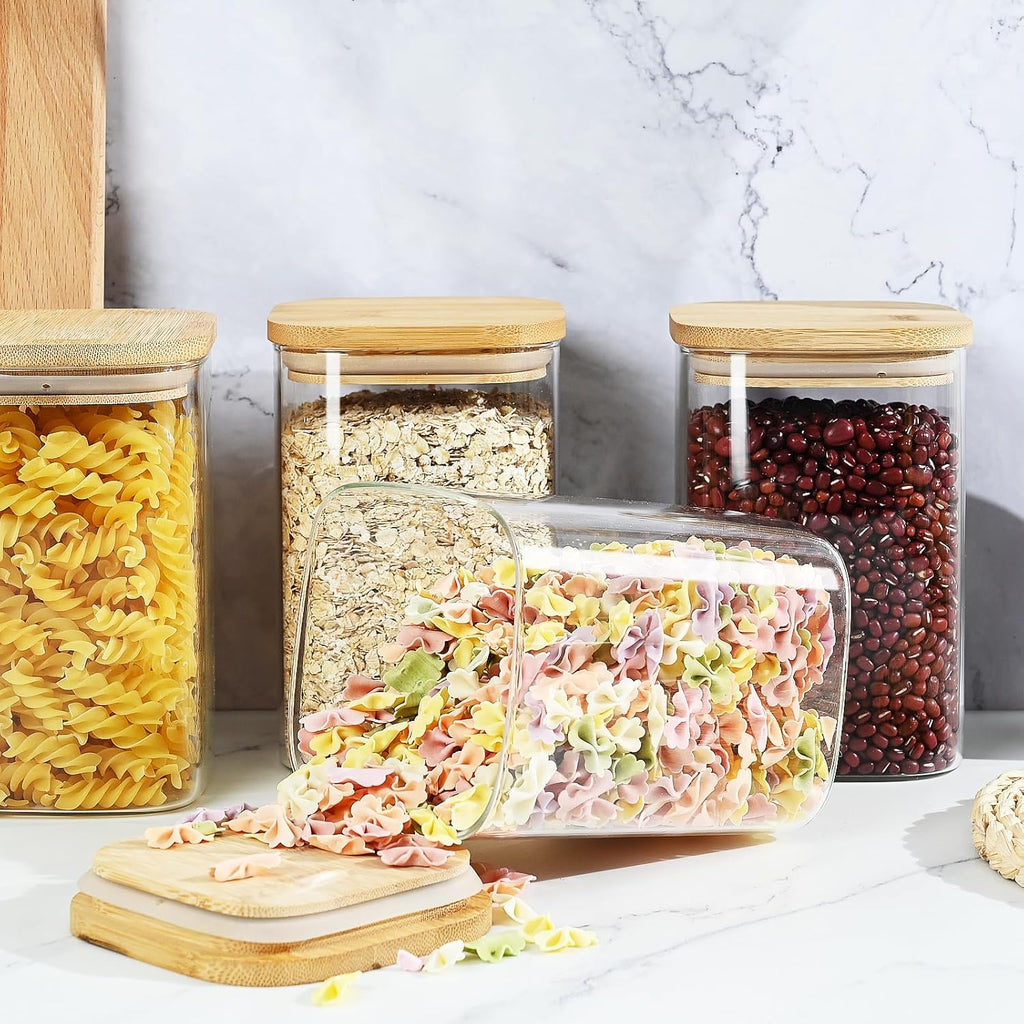 Glass Food Storage Jars with Bamboo Lids, Airtight Kitchen Container Set of 4 K271081