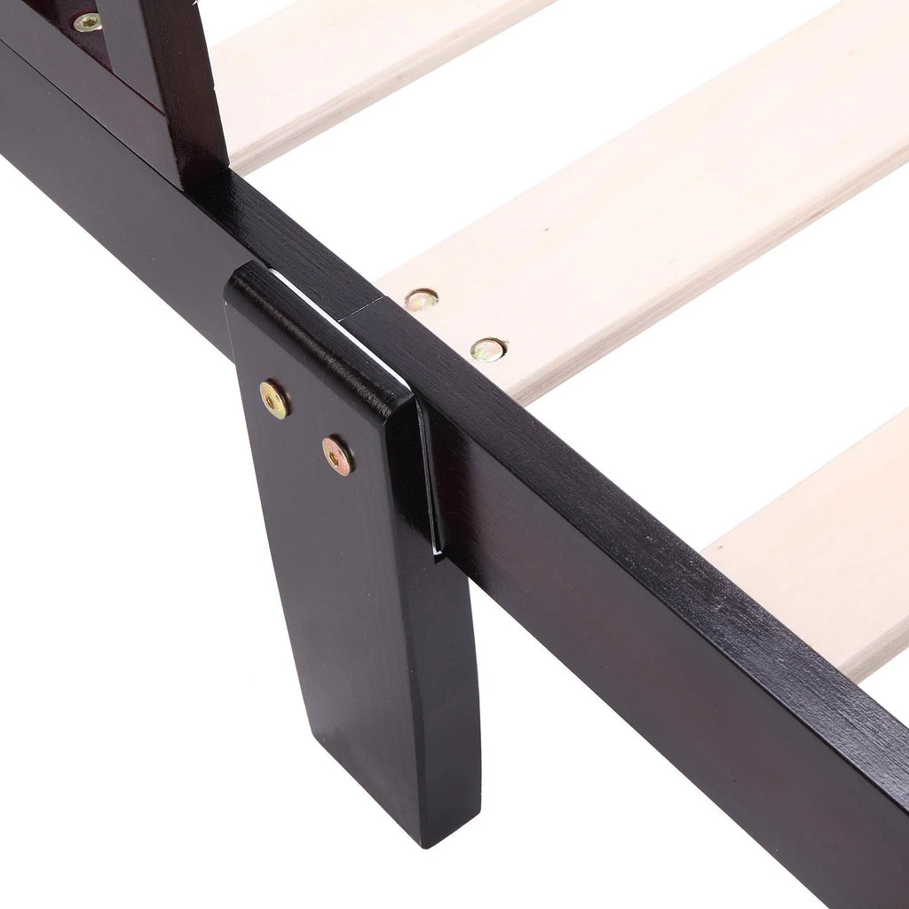 Toddler Wood Bed Frame with Safety Rail Fence O98459