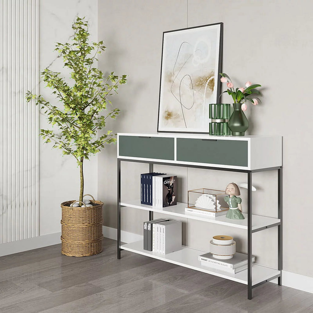 Wood Console Table with Steel Frame and Shelves E564619