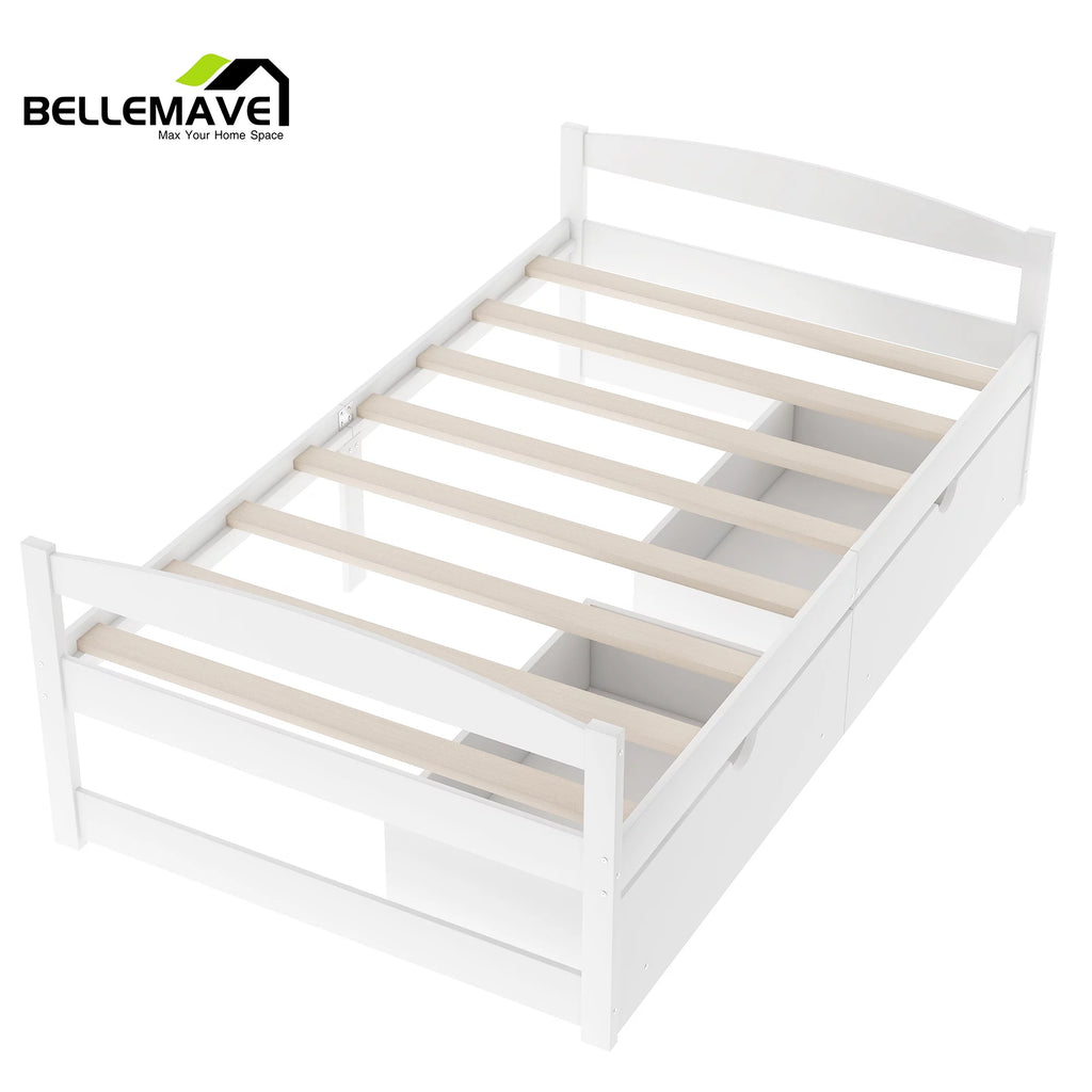 White Twin Size Platform Bed with 2 Drawers Y907384