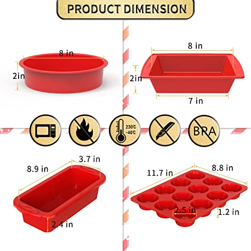 5-Piece Silicone Baking Pans Set - Nonstick Bakeware with Bread Loaf, Muffin, Square & Round Cake Pans O3855