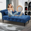 SYNGAR Modern Lounge Chaise Indoor, Leisure Sofa Accent Chair Upholstered Couch, Button Tufted Seat with Matching Accent Pillow, and Solid Wooden Legs, Blue