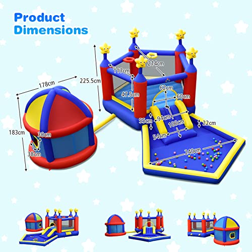 Inflatable Bounce House for Kids Indoor Outdoor with Basketball Hoops and Ball Pit U1574