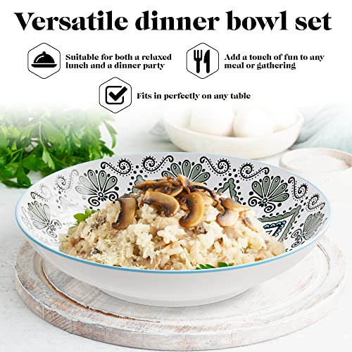 Pasta Bowls Set of 4, 9-Inch Wide and Shallow Dinner Plates X196616
