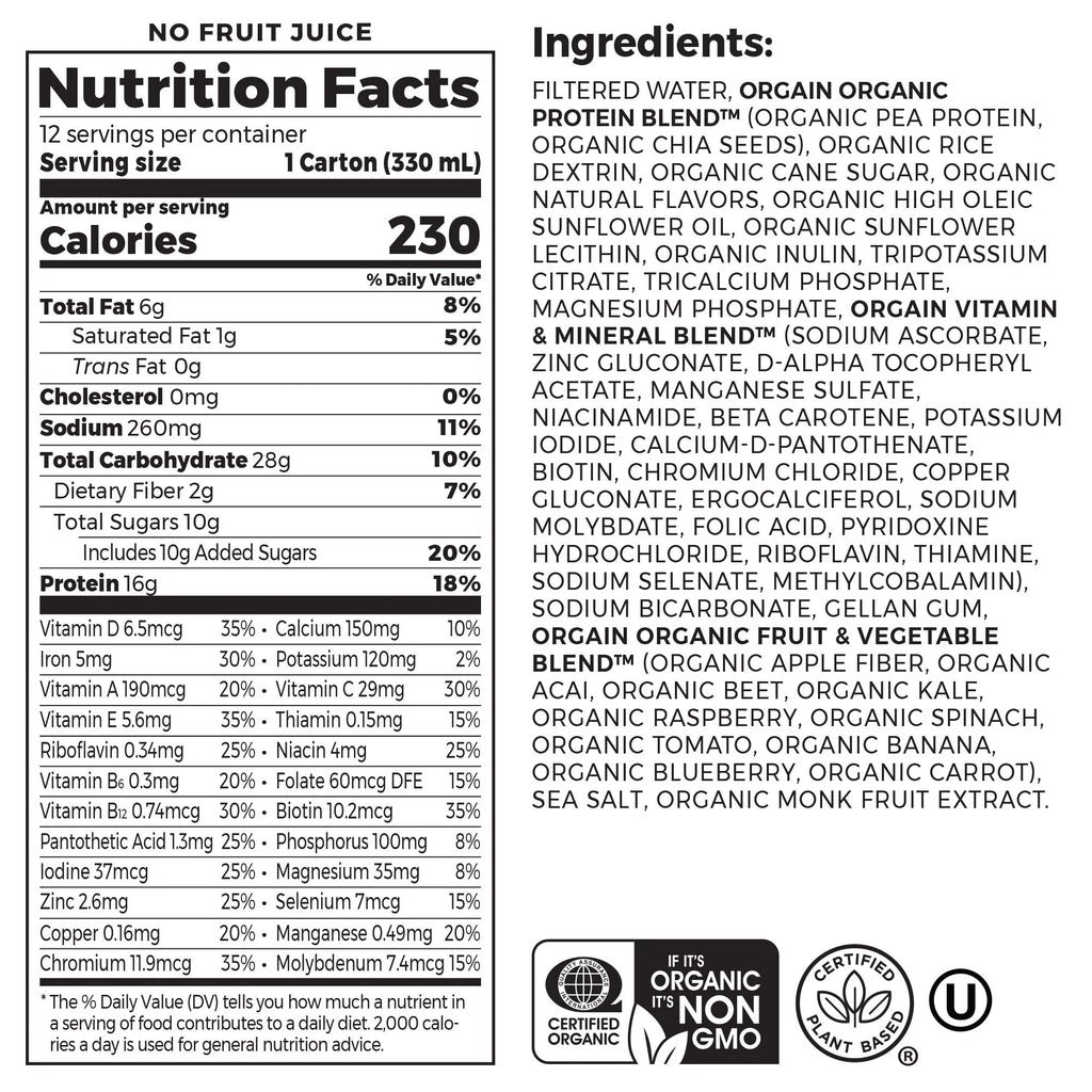 Organic Vegan Protein Shake, Vanilla Bean, 11oz, 12ct F517