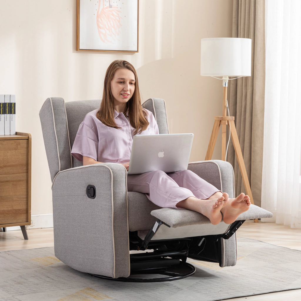 Swivel Rocker Recliner Chair, Manual Reclining, Single Seat, Gray O1480