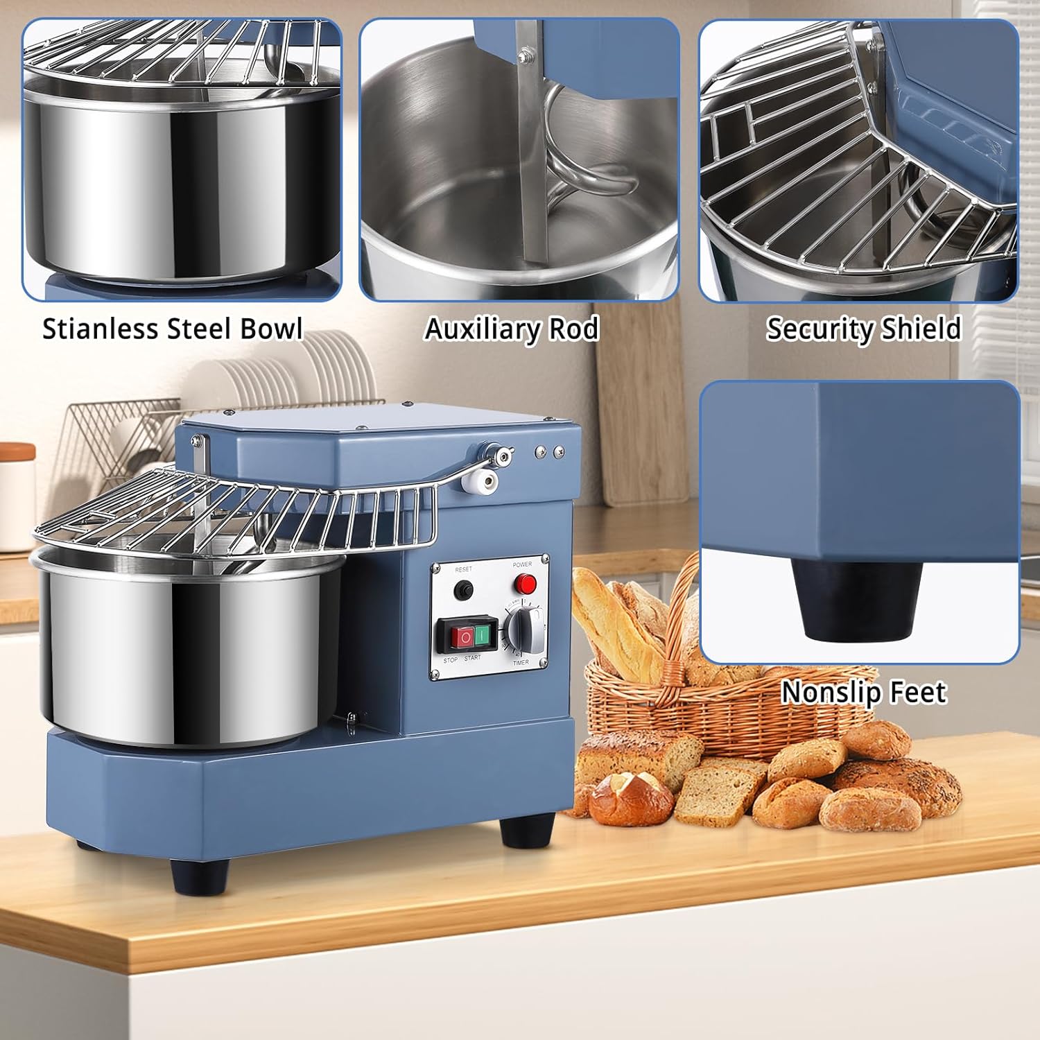Dough Mixer 8.5Qt, 450W Dual Rotating with Stainless Steel Bowl K72119
