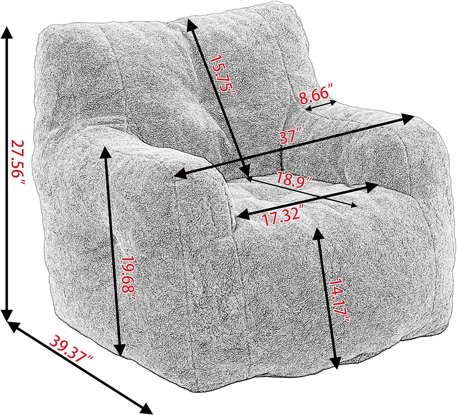 Soft Tufted Foam Bean Bag Chair for Adults, Fluffy Lazy Sofa with Teddy Fabric, Comfy Couch for Bedroom and Living Room B78327