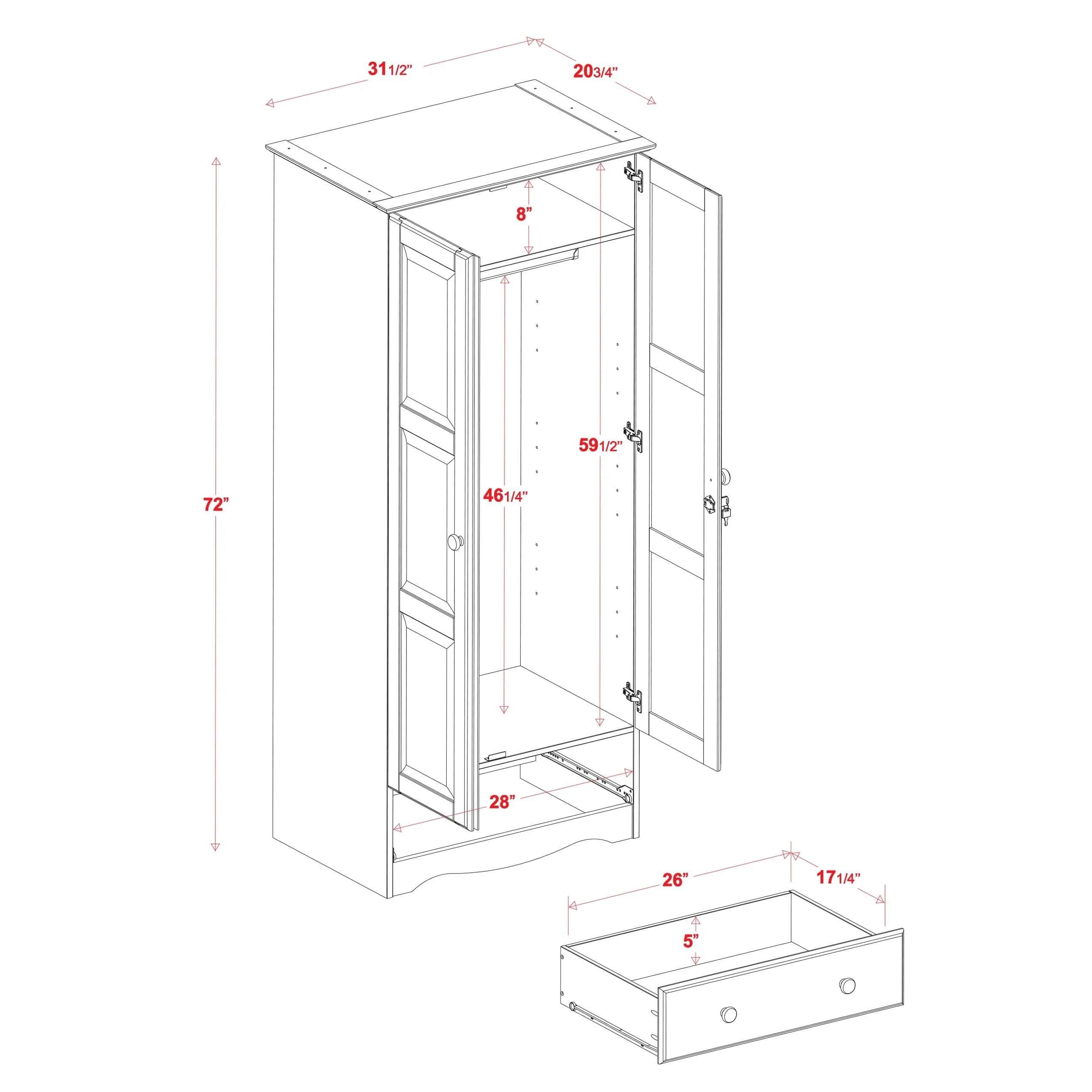 Solid Wood Wardrobe Armoire with Knobs Y23555