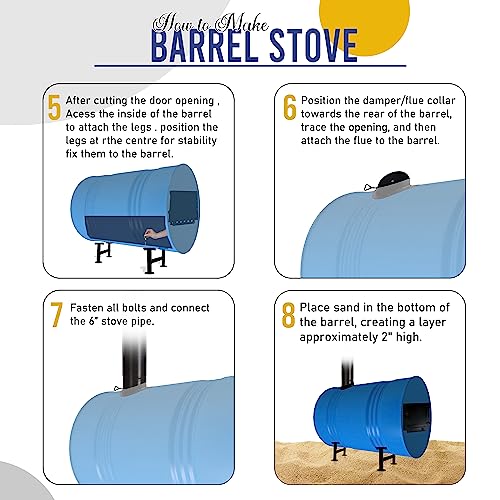 Double Barrel Stove Adapter Kit for 30-55 Gallon Drums, Camping Wood Stove R8740