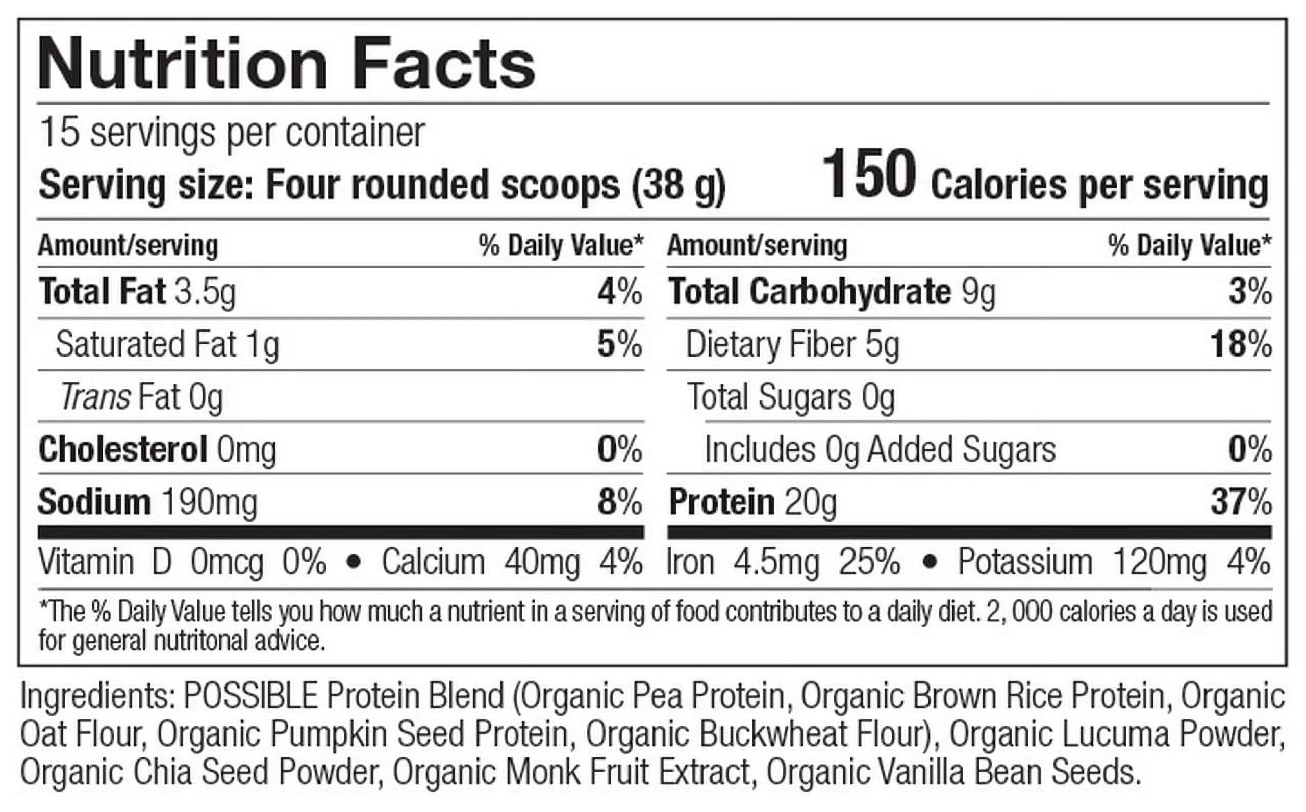 Vanilla Bean Protein Powder - Vegan, Plant-Based, 20g Protein Z269