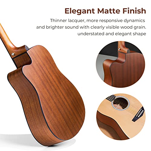 Acoustic Guitar Kit for Beginner Adult Full Size Cutaway Natural Bundle with Bag Strap Tuner Capo Pickguard Pick O993