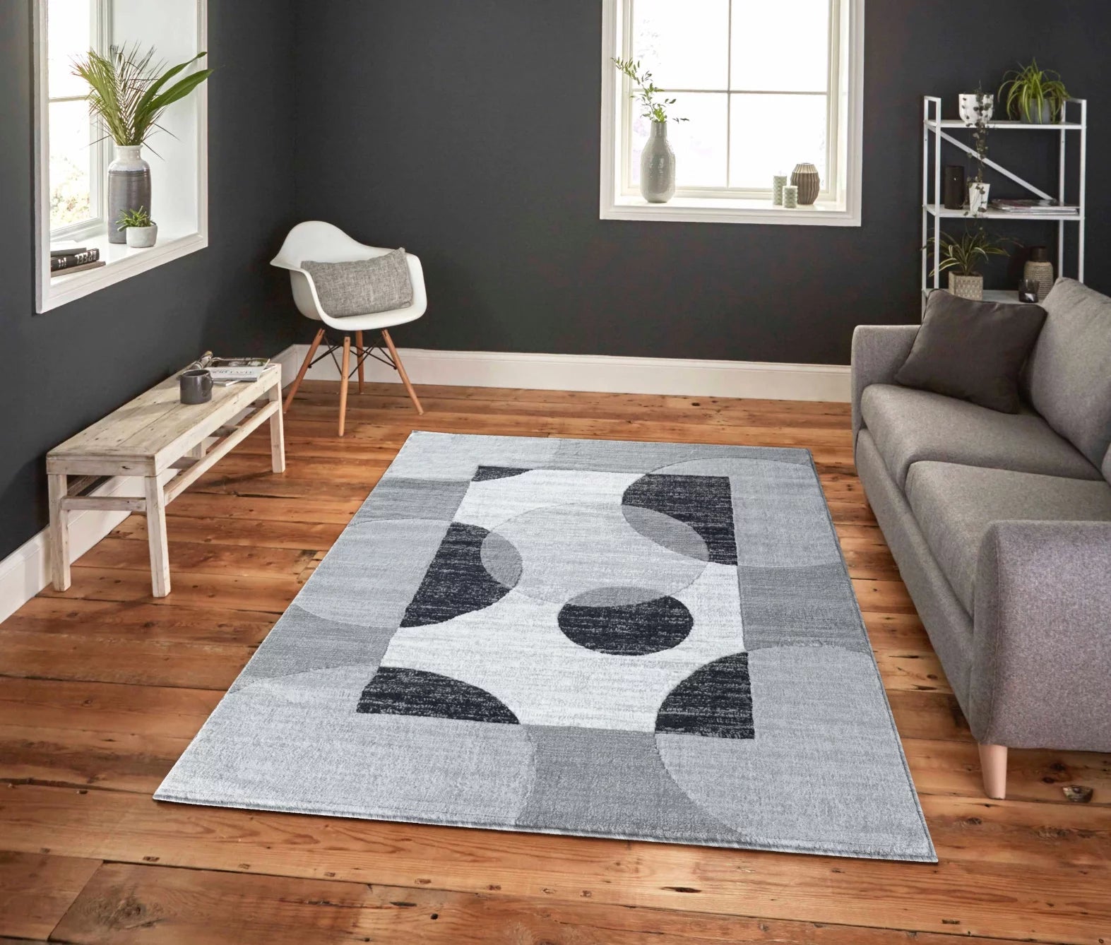 Modern Abstract Area Rug Grey Black White X448