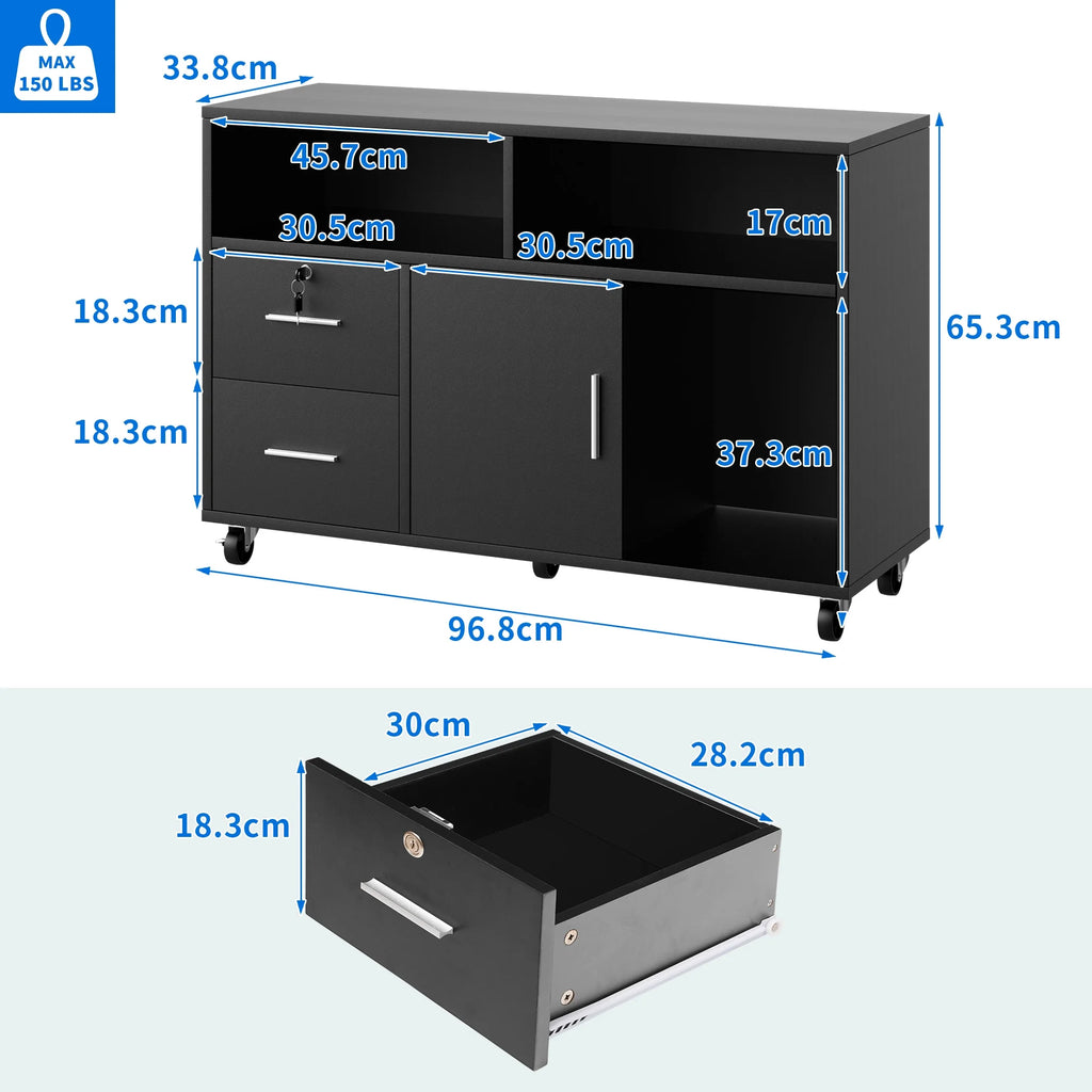 Office Lateral File Cabinet 2 Drawer with Lock Storage Shelf G9396