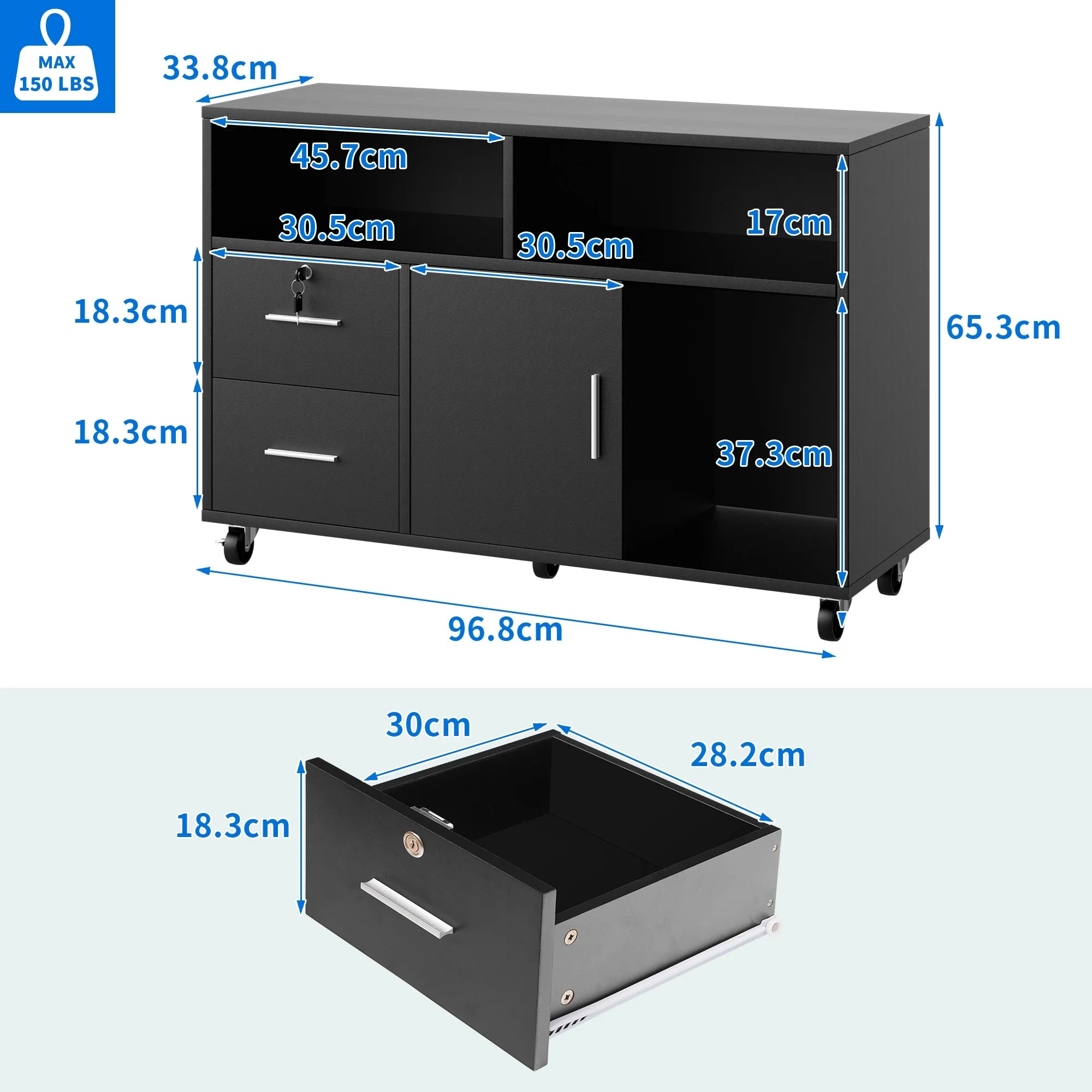 Office Lateral File Cabinet 2 Drawer with Lock Storage Shelf G9396