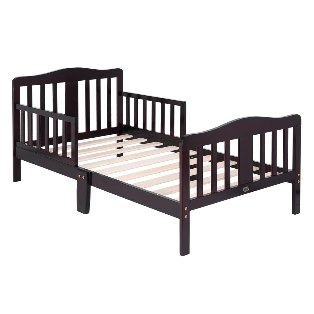 Toddler Wood Bed Frame with Safety Rail Fence O98459
