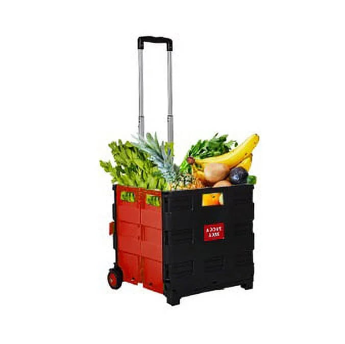 Folding Shopping Cart Portable Utility Trolley Collapsible Grocery Basket on Wheels O779456