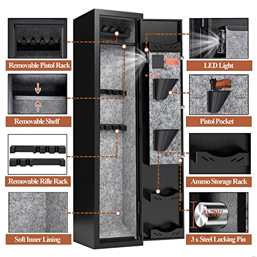 Gun Safe for Rifles and Pistols with Removable Shelf and Lockbox A649