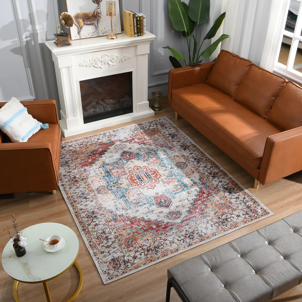 Vintage Bohemian Area Rug for Living Room, 5' x 8', Orange M181
