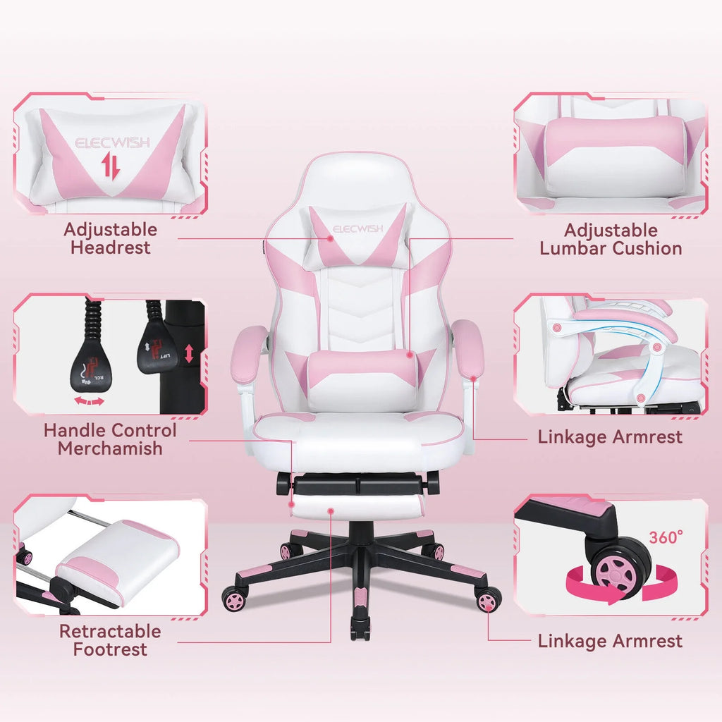 Pink Gaming Chair with Lumbar Support, Swivel Office Chair O5526