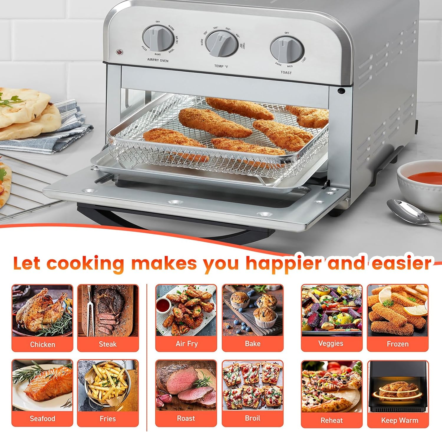 Air Fryer Tray Replacement, 10.7 x 9.8 Inch Non-stick Mesh Basket, Dishwasher Safe M1663