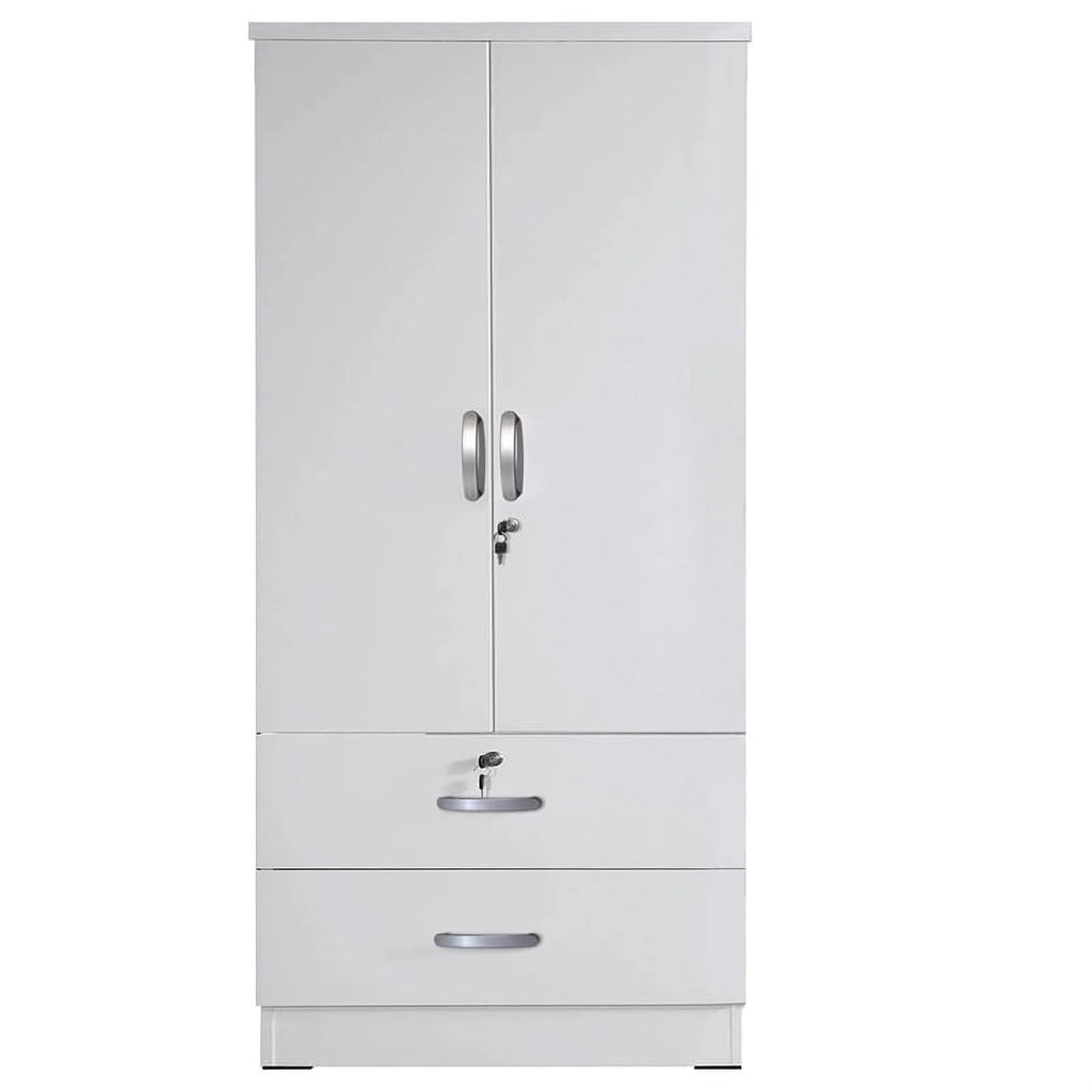 Wood 2-Door Wardrobe Armoire with 2-Drawers in White L701714