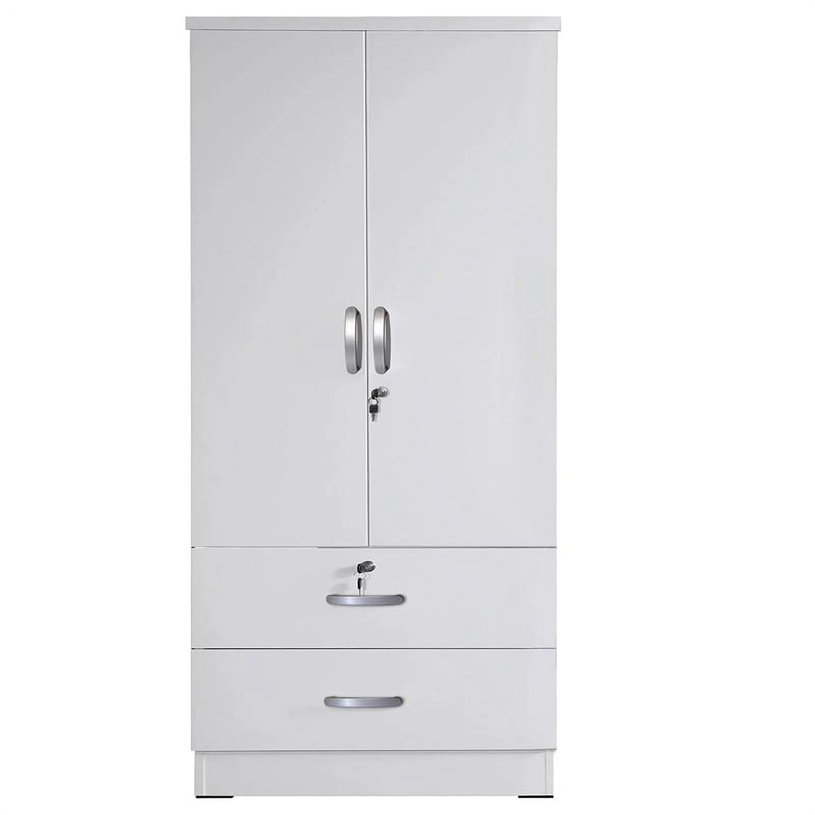 Wood 2-Door Wardrobe Armoire with 2-Drawers in White L701714